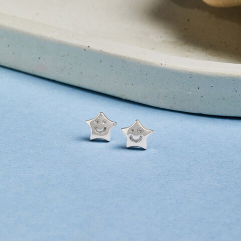 Happy Star Silver Stud Earrings
