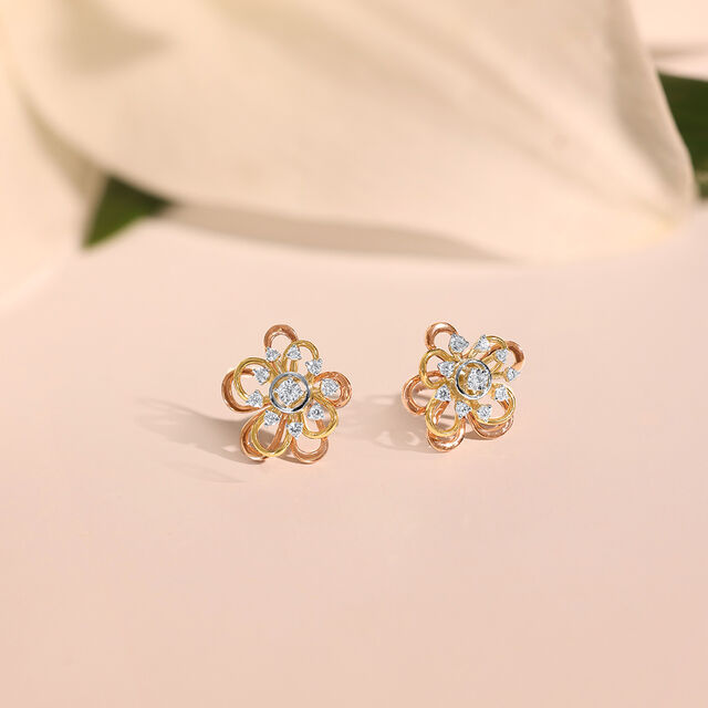 Forget Me Not Floral Diamond Stud Earrings,,hi-res image number null