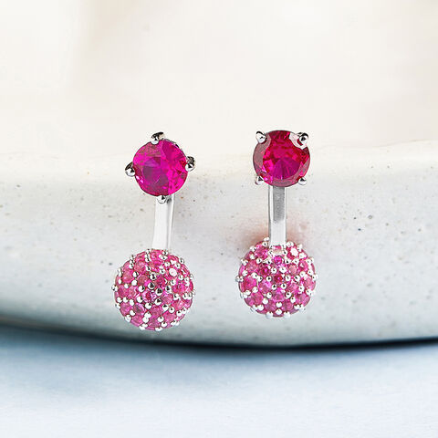 Dramatic Pink Silver Drop Earrings