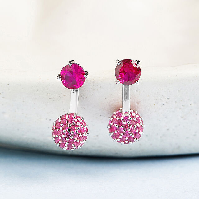 Dramatic Pink Silver Drop Earrings,,hi-res image number null