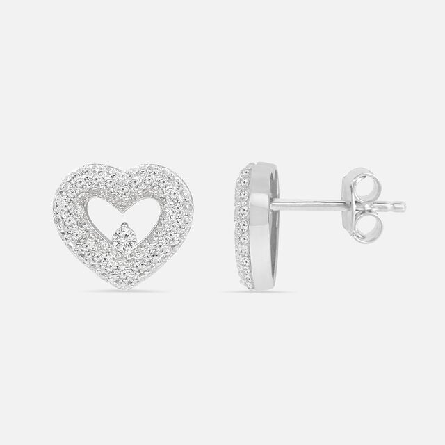 Glowing Heart Silver Stud Earrings,,hi-res image number null