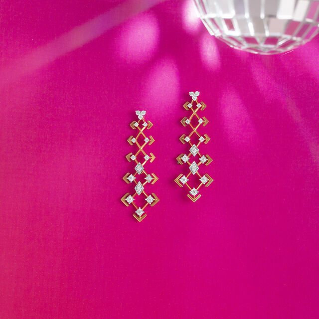 Disco Dream Gold & Diamond Drop Earrings,,hi-res image number null