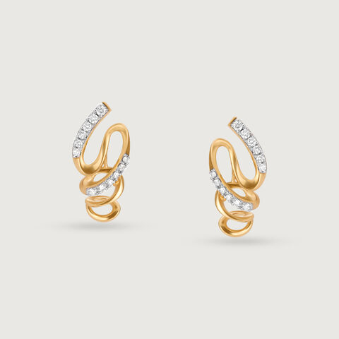 Swirling Breeze 14 Kt Gold & Diamond Stud Earrings
