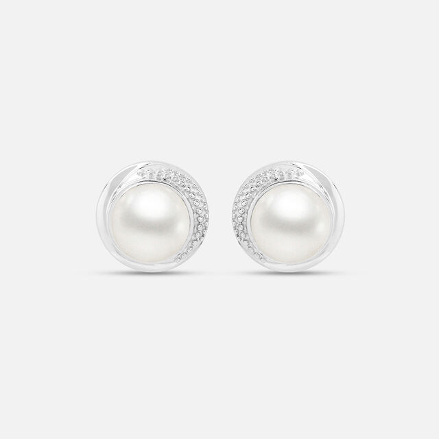 Pristine Pearl Silver Stud Earrings,,hi-res image number null