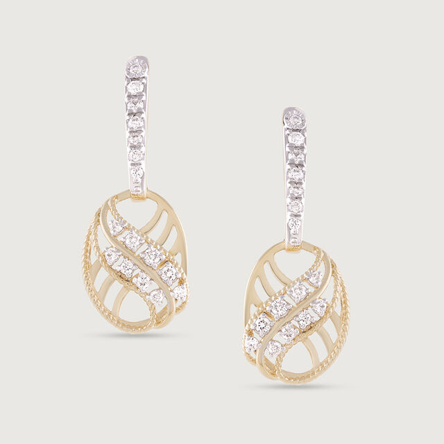 Basketry Weave Gold and Diamond Drop Earrings,,hi-res image number null