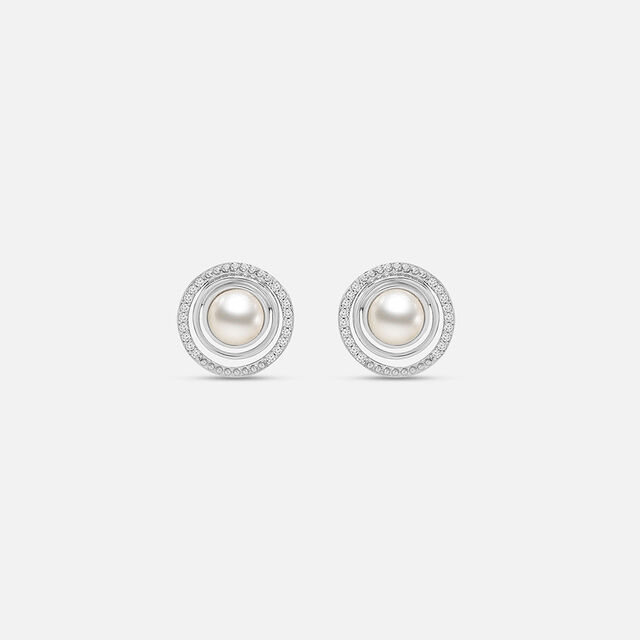 Chic Pearl Stud Silver Earrings,,hi-res image number null