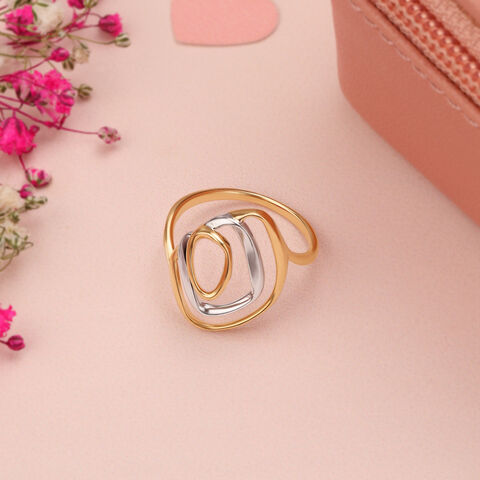 14KT Yellow-White Gold Oval Finger Ring With Openwork