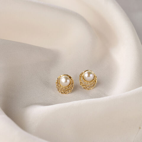 Radiant Halo 18KT Gold & Pearl Stud Earrings