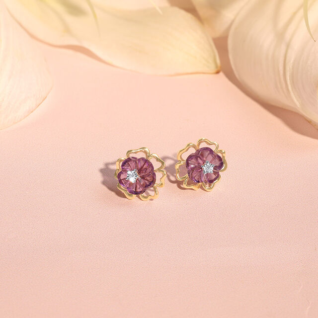Floral Finesse Amethyst & Diamond Stud Earrings,,hi-res image number null
