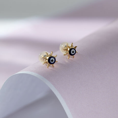 Sunburst Evil Eye Gold Stud Earrings