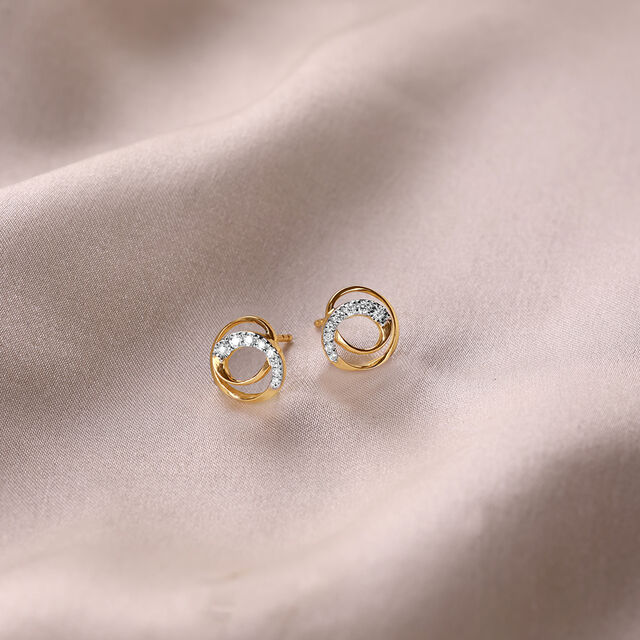 Swirl Elegance 14 Kt Gold & Diamond Stud Earrings,,hi-res image number null