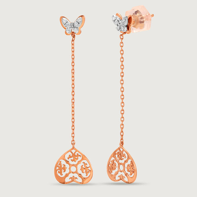 Dazzling Heart 14KT Rose & White Gold Diamond Drop Earrings,,hi-res image number null
