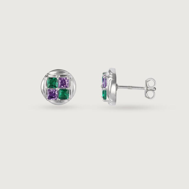 Geometric Emerald Enigma Silver Stud Earrings,,hi-res image number null