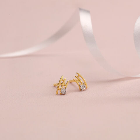 Elegant Arc 14 Kt Gold and Diamond Stud Earrings