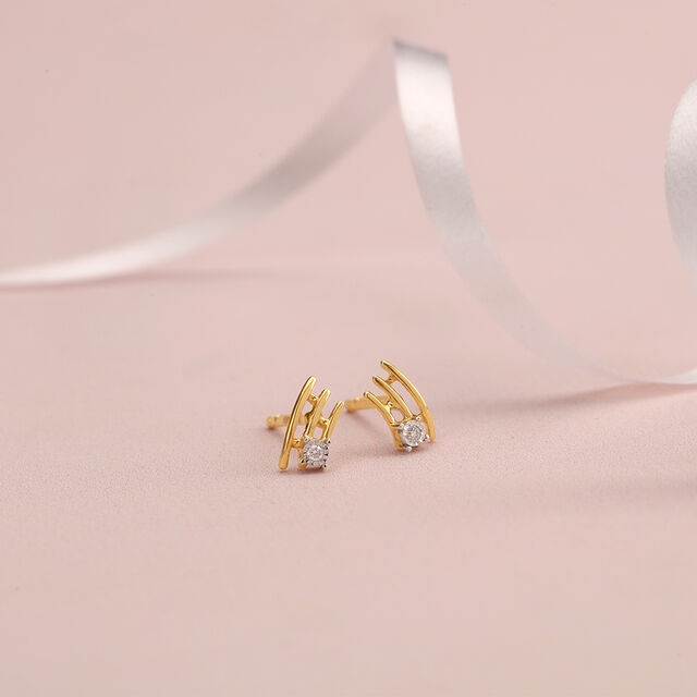Elegant Arc 14 Kt Gold and Diamond Stud Earrings,,hi-res image number null