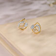 Glistening Teardrop Gold & Diamond Stud Earrings,,hi-res view 1