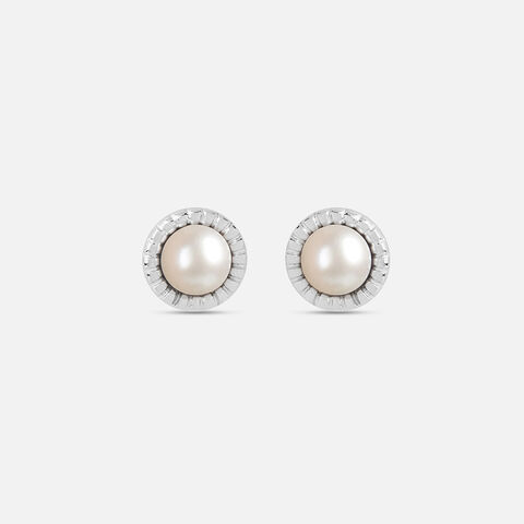 Minimalist Pearl Silver Stud Earrings