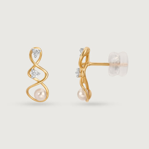 Lively Twist 14KT Diamond & Pearl Stud Earrings