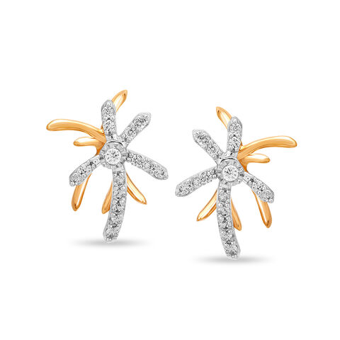 18KT Yellow and White Gold Dazzling Floral Stud Earrings