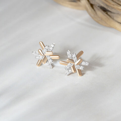 Basketry Shine Gold and Diamond Stud Earrings