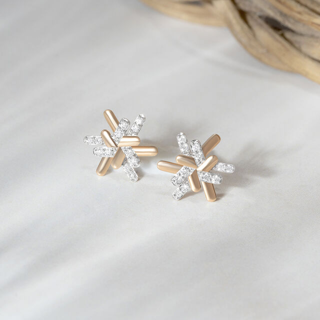 Basketry Shine Gold and Diamond Stud Earrings,,hi-res image number null