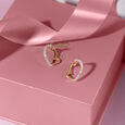 Heart Charm Gold & Diamond Hoop Earrings,,hi-res view 1