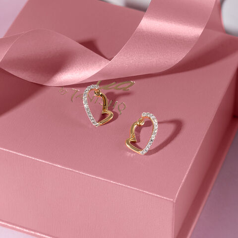Heart Charm Gold & Diamond Hoop Earrings
