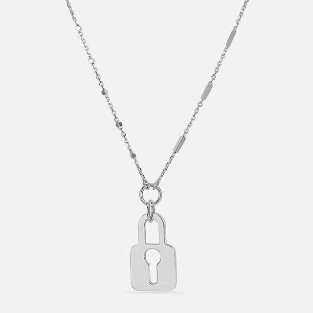 Minimalist Padlock Silver Necklace,,hi-res image number null