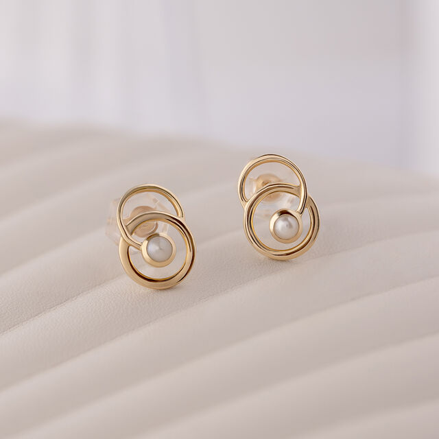 Timeless Glow Gold & Pearl Stud Earrings,,hi-res image number null