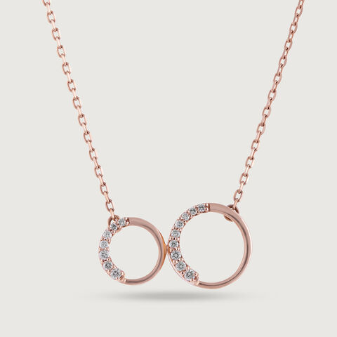 Double Circle Gold & Diamond Pendant with Chain