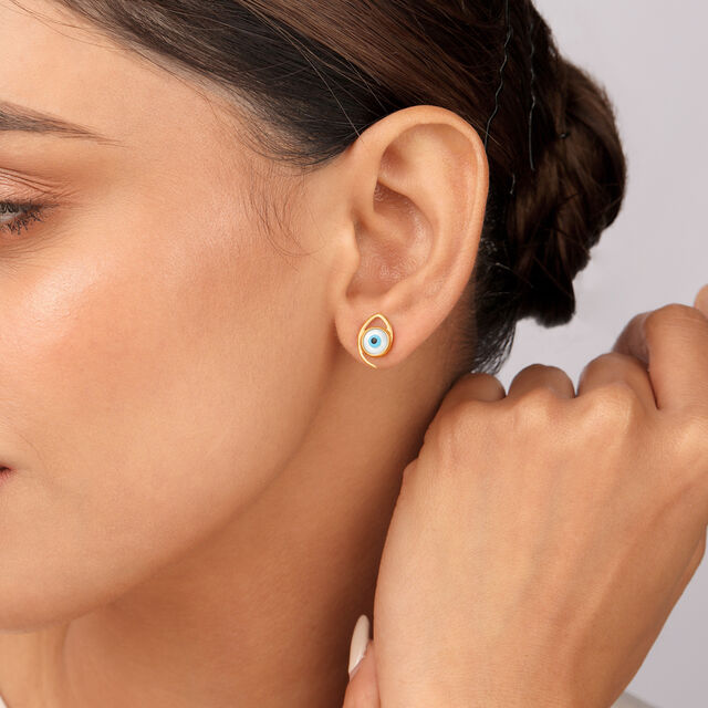 14KT Yellow Gold Blue Evil Eye Stud Earrings,,hi-res image number null