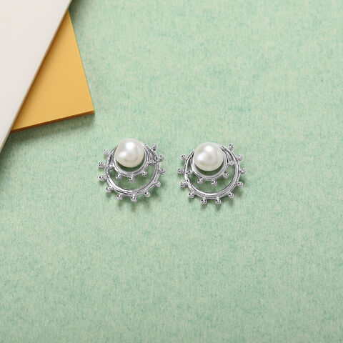 Lustrous Pearl Silver Stud Earrings