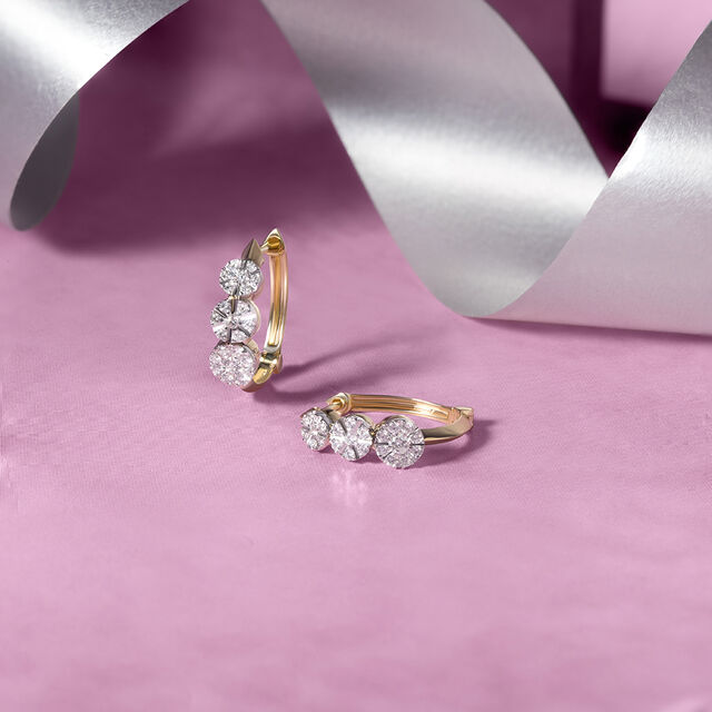 Twist Elegance Gold & Diamond Hoop Earrings,,hi-res image number null