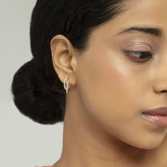 Sleek Elegance Gold & Diamond Hoop Earrings,,hi-res image number null
