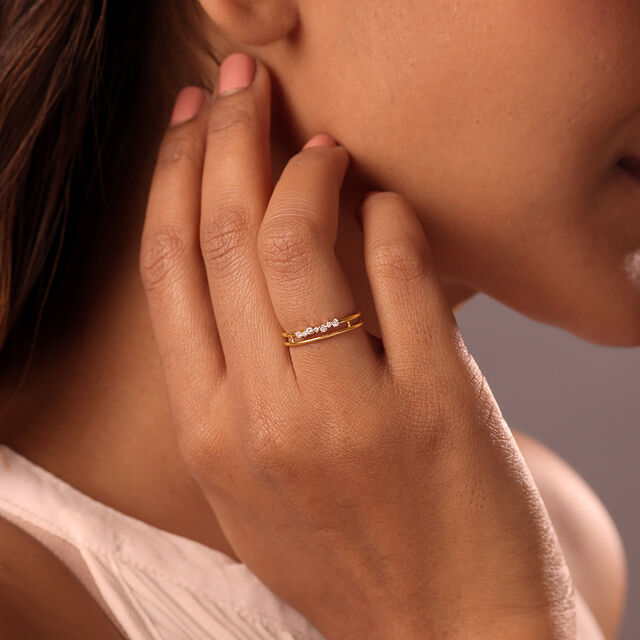 Sleek Splendour 14KT Gold & Diamond Finger Ring,,hi-res image number null