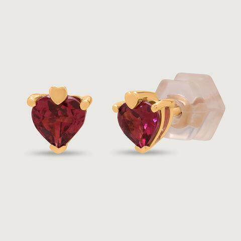 Cupid's Heart 14KT Gold & Pink Garnet Stud Earring