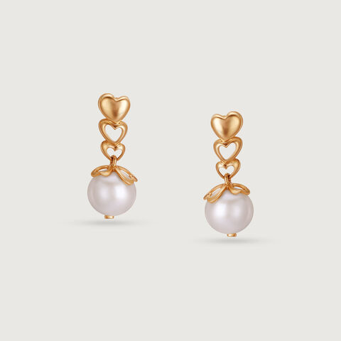 Glowing Hearts Pearl & Gold Drop Earrings