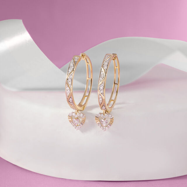 Glowing Heart Gold & Diamond Hoop Earrings,,hi-res image number null