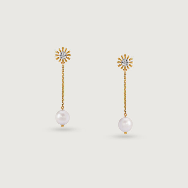 Serene Sunlit Pearl & Diamond Drop Earrings,,hi-res image number null