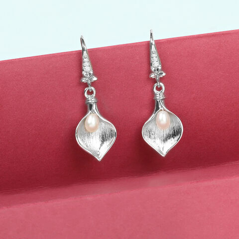 Splendour Pearl Silver Hoop Earrings