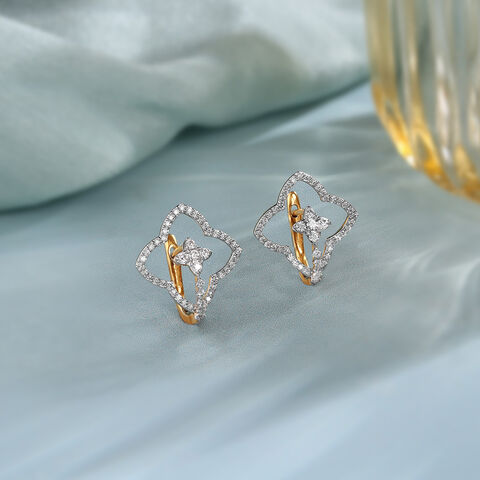 Chic Floral Gold & Diamond Hoop Earrings