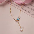 Aqua Twinkle Pearl & Gold Necklace,,hi-res view 1