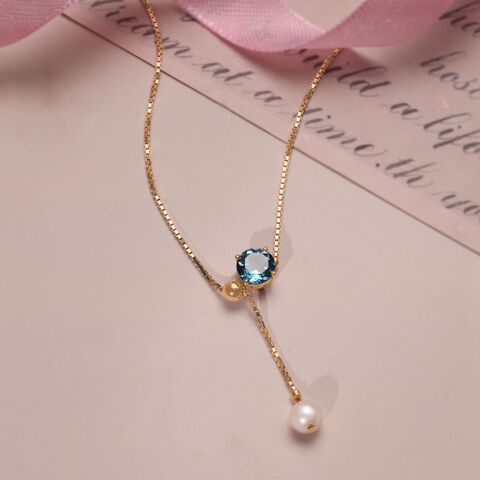 Aqua Twinkle Pearl & Gold Necklace