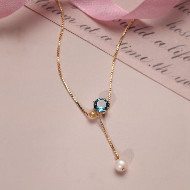 Aqua Twinkle Pearl & Gold Necklace,,hi-res image number null