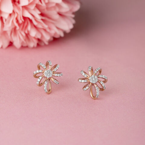 Sparkling Daisy Gold & Diamond Stud Earrings