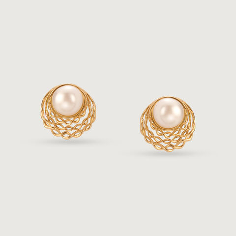 Radiant Halo 18KT Gold & Pearl Stud Earrings