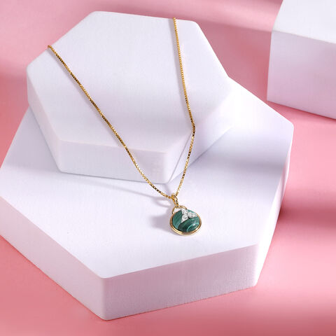 Green Goddess 14KT Diamond and Malachite Pedant
