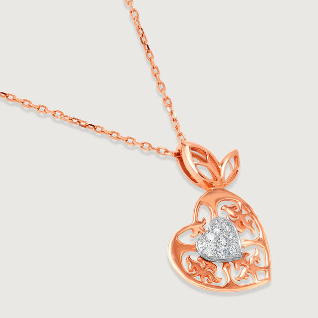 Dazzling Heart 14KT Rose & White Gold Diamond Pendant with Chain,,hi-res image number null