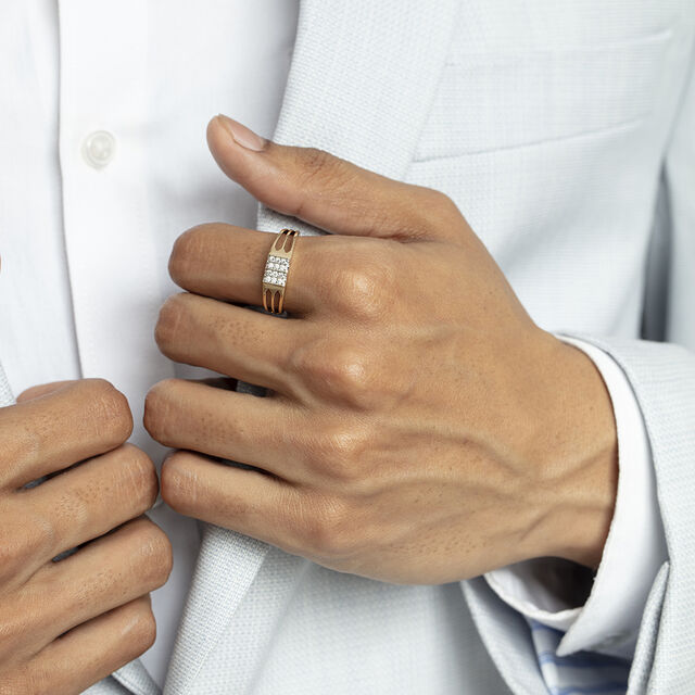 Minimalist Vibes Gold & Diamond Finger Ring for Men,,hi-res image number null
