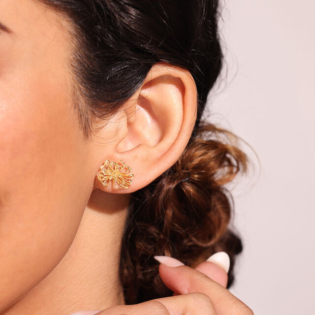 Floral Doodle Gold Stud Earrings,,hi-res image number null